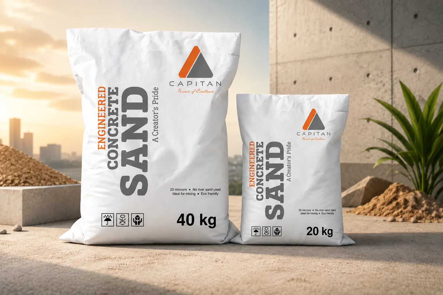 Capitan engineered concrete sand, 40 kg and 20 kg bags