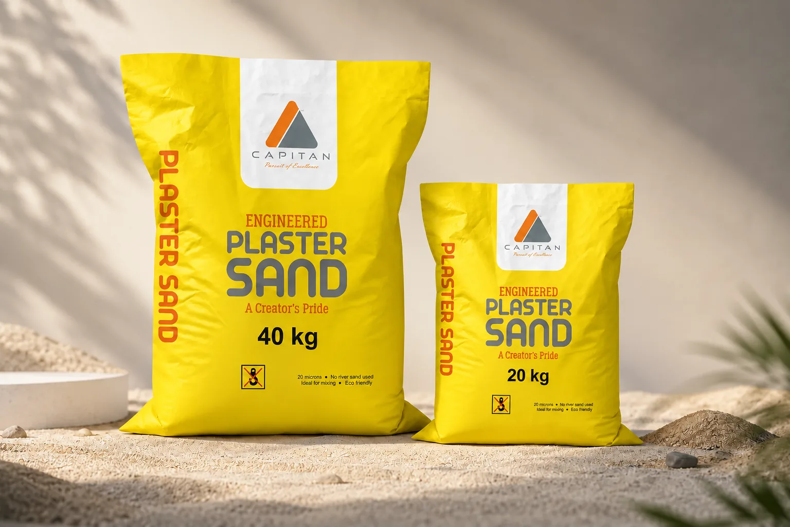 Capitan engineered plaster sand, 40 kg and 20 kg bags
